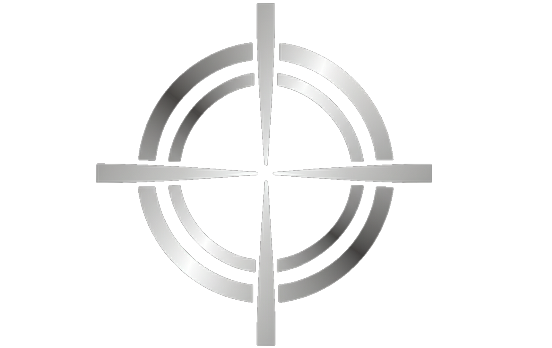 A metallic radar target with a circular and cross pattern on a black background.