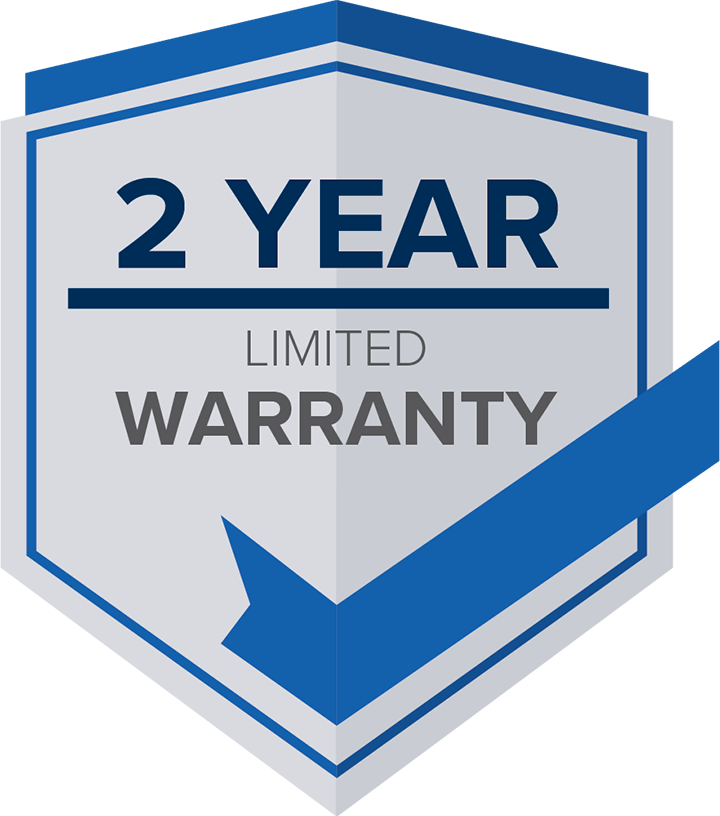 A badge symbol with a blue and gray color scheme stating '2 Year Limited Warranty'.