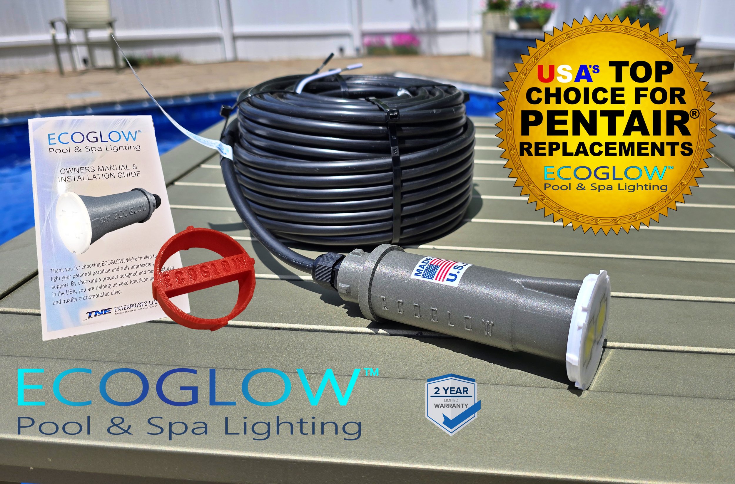 100ft Premium Pentair Globrite Replacement, ECOGLOW, Made in the USA, White