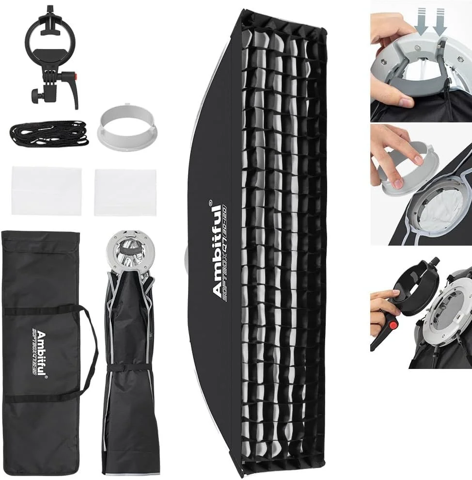 Godox 20x51/50x130cm Strip Softbox with Bowens Mount Speed Ring and Honeycomb Grid for Speedlite, Studio Flash, Monolight