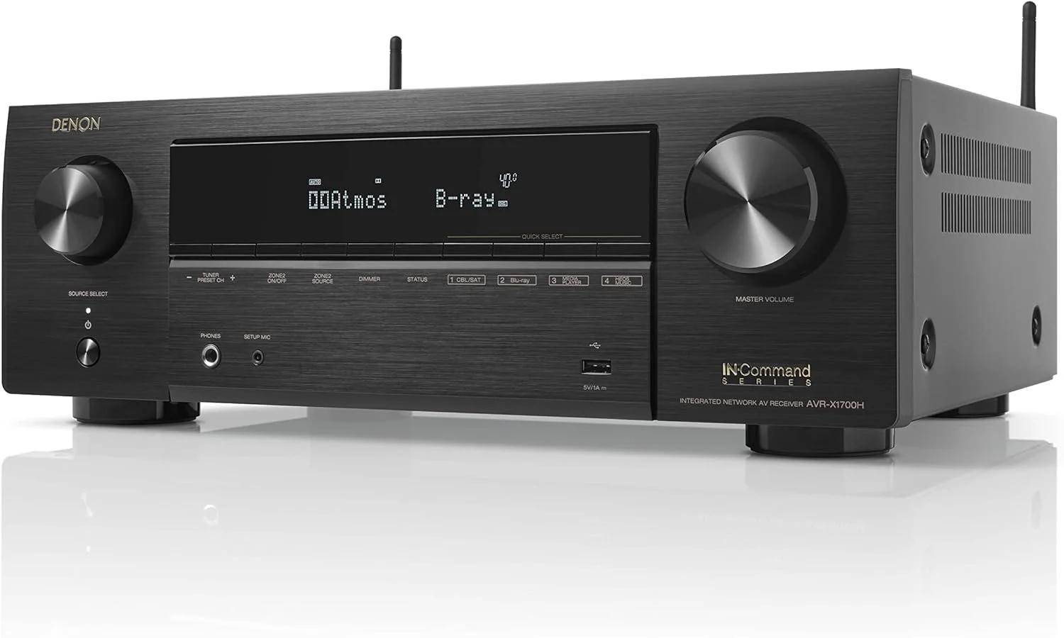 Denon AVR-X1700H 7.2 Channel AV Receiver - 80W/Channel, Advanced 8K HDMI Video w/eARC, Dolby Atmos, DTS:X, Built-in HEOS