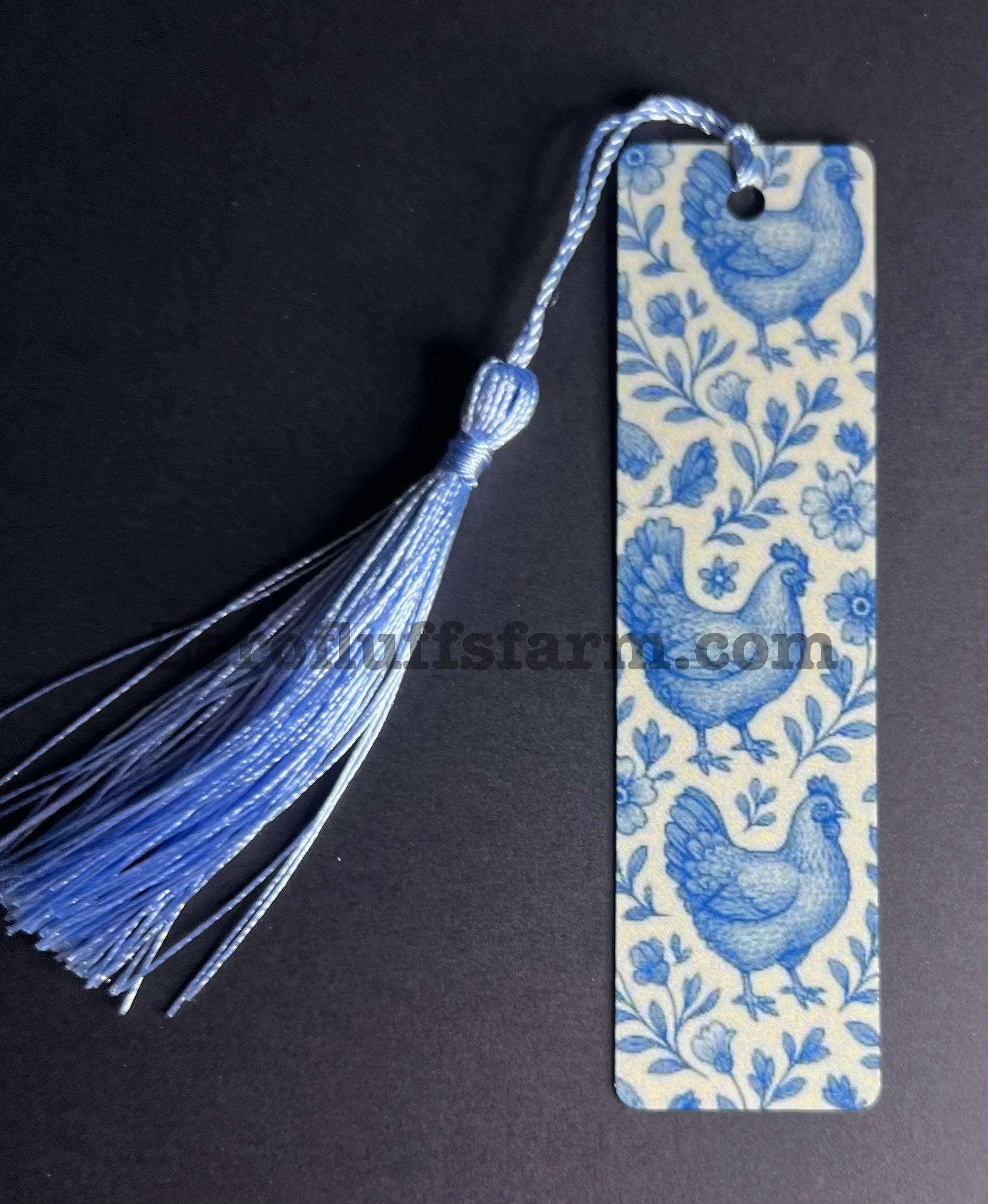 Blue and White Chicken Bookmark with Blue Tassel