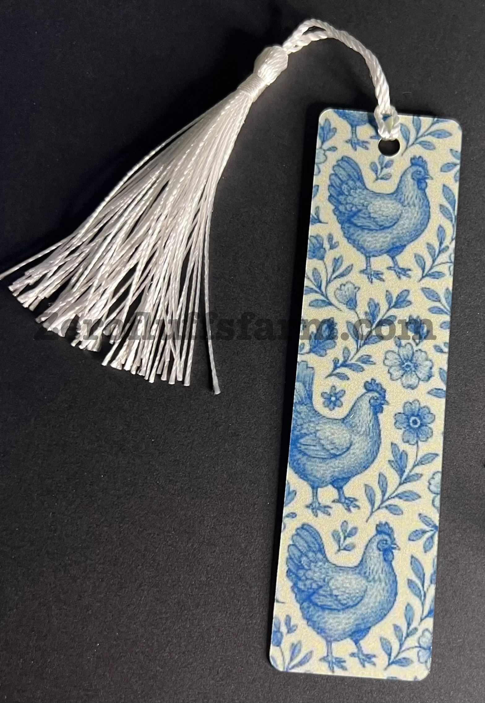 Blue and White Chicken Bookmark with White Tassel