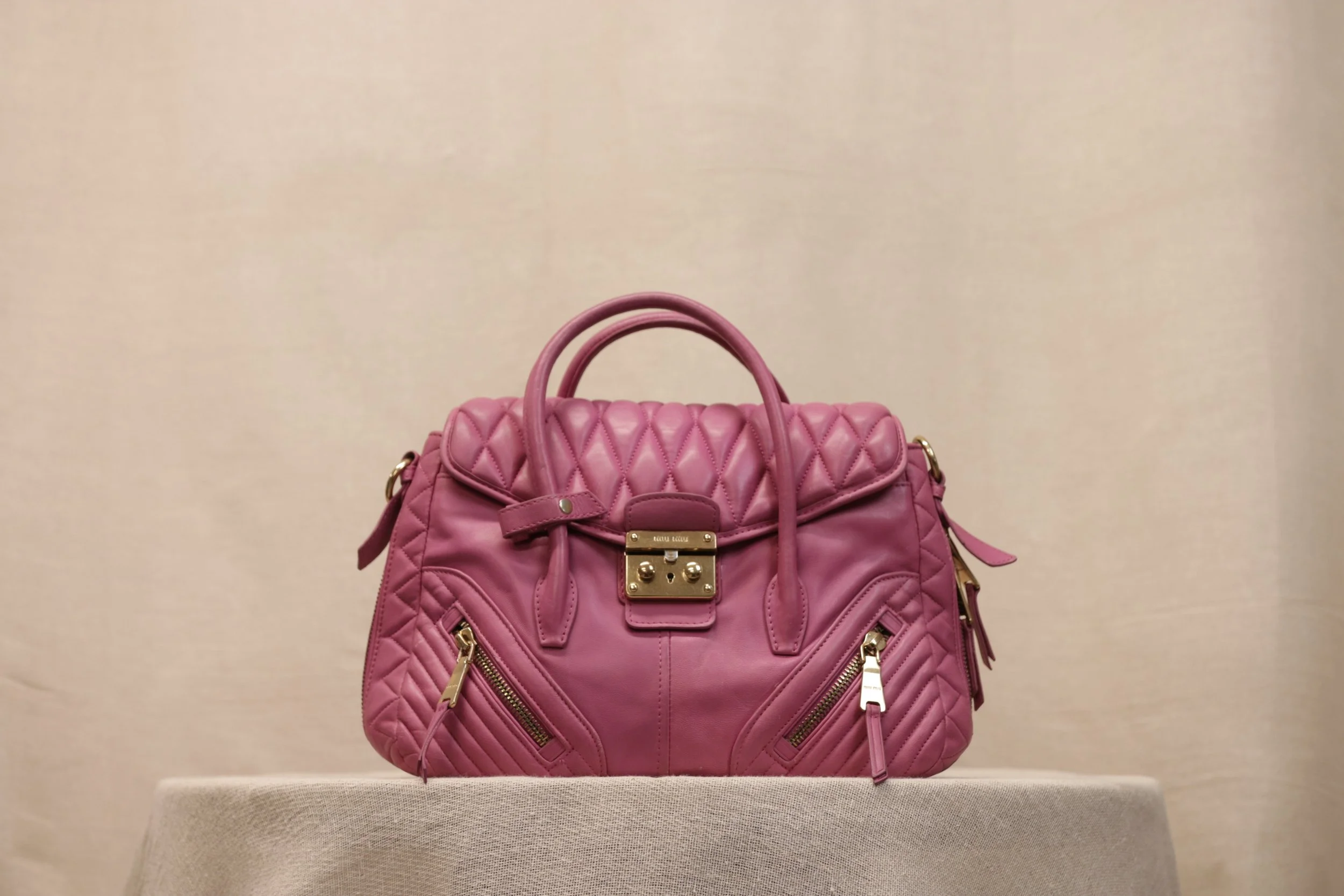 Miu Miu Matelassé Biker Shoulder Bag in Pink
