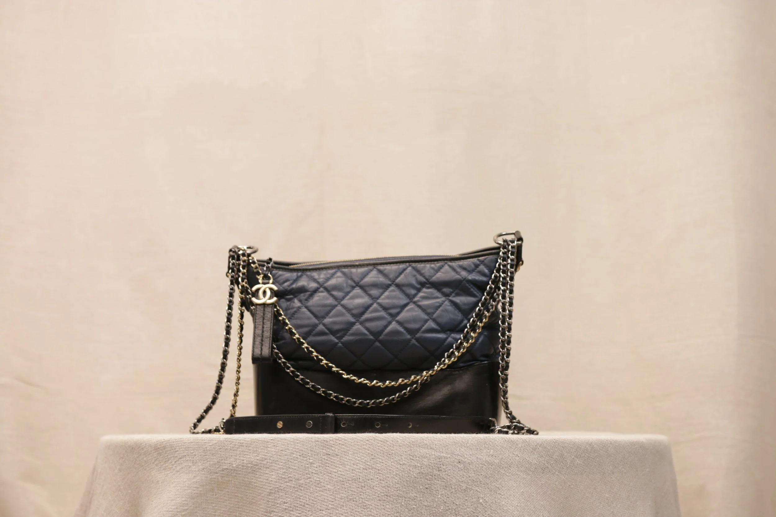 Chanel Gabrielle Hobo Bag – Medium (Navy/Black) with Chain Straps