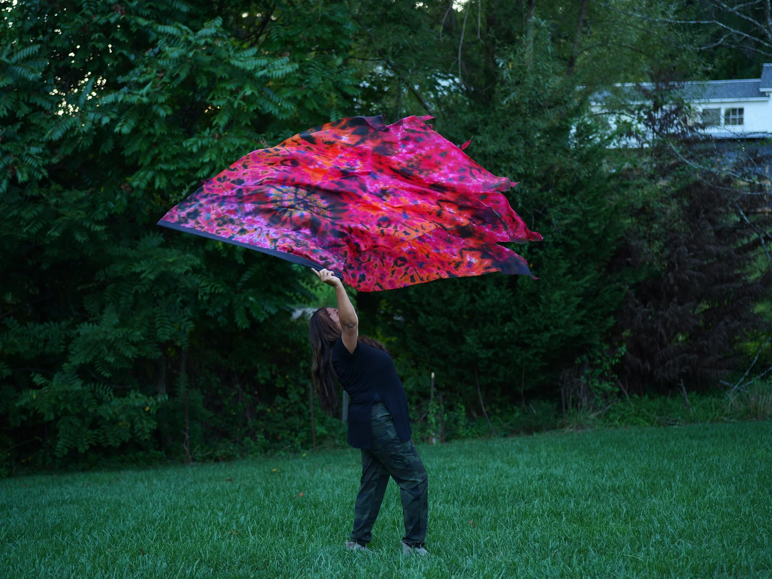 Prophetically hand dyed silk worship flag
