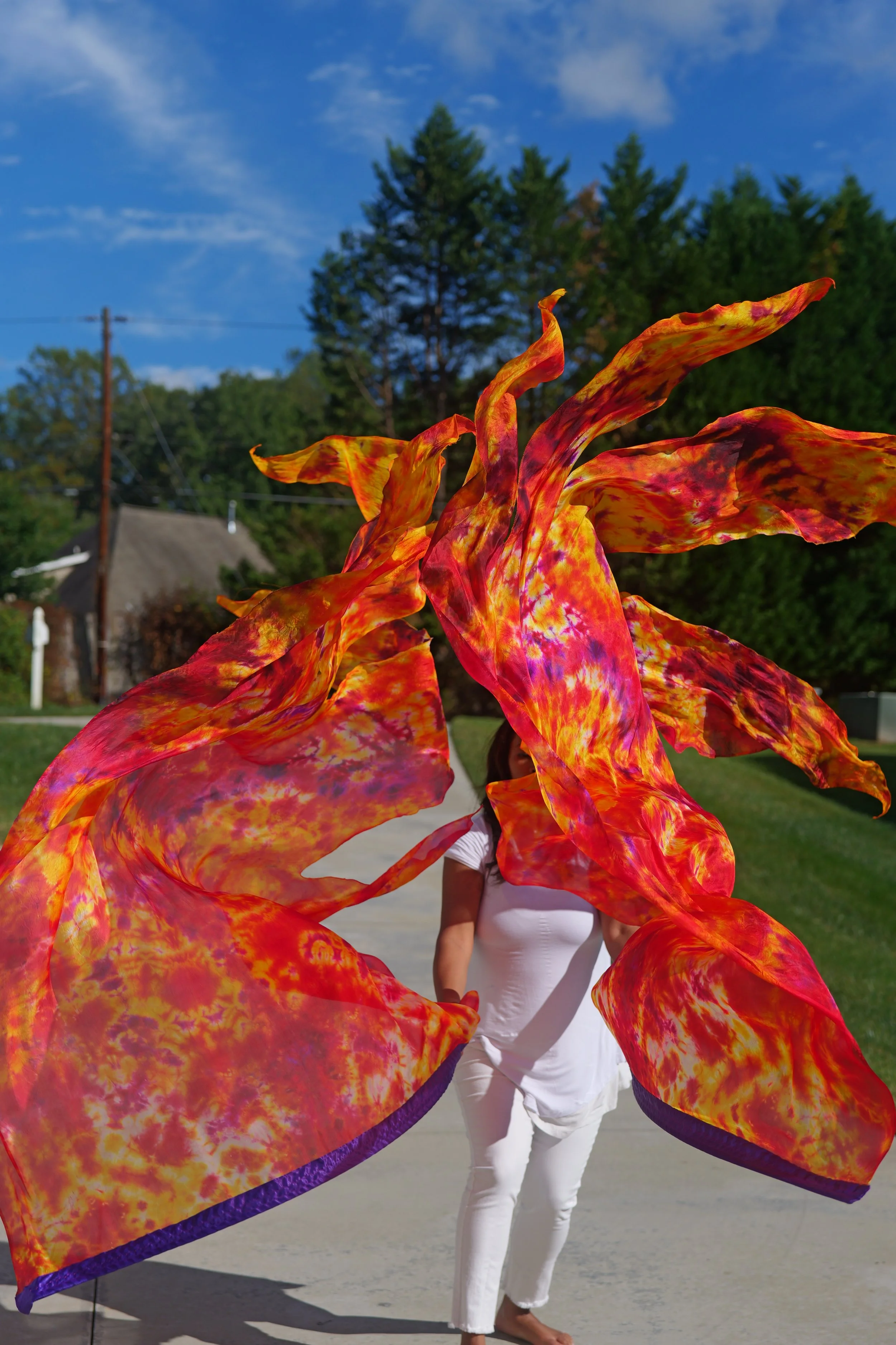 prophetic worship flag, silk worship flag, hand dyed worship flag, angel wing flag, fire flag