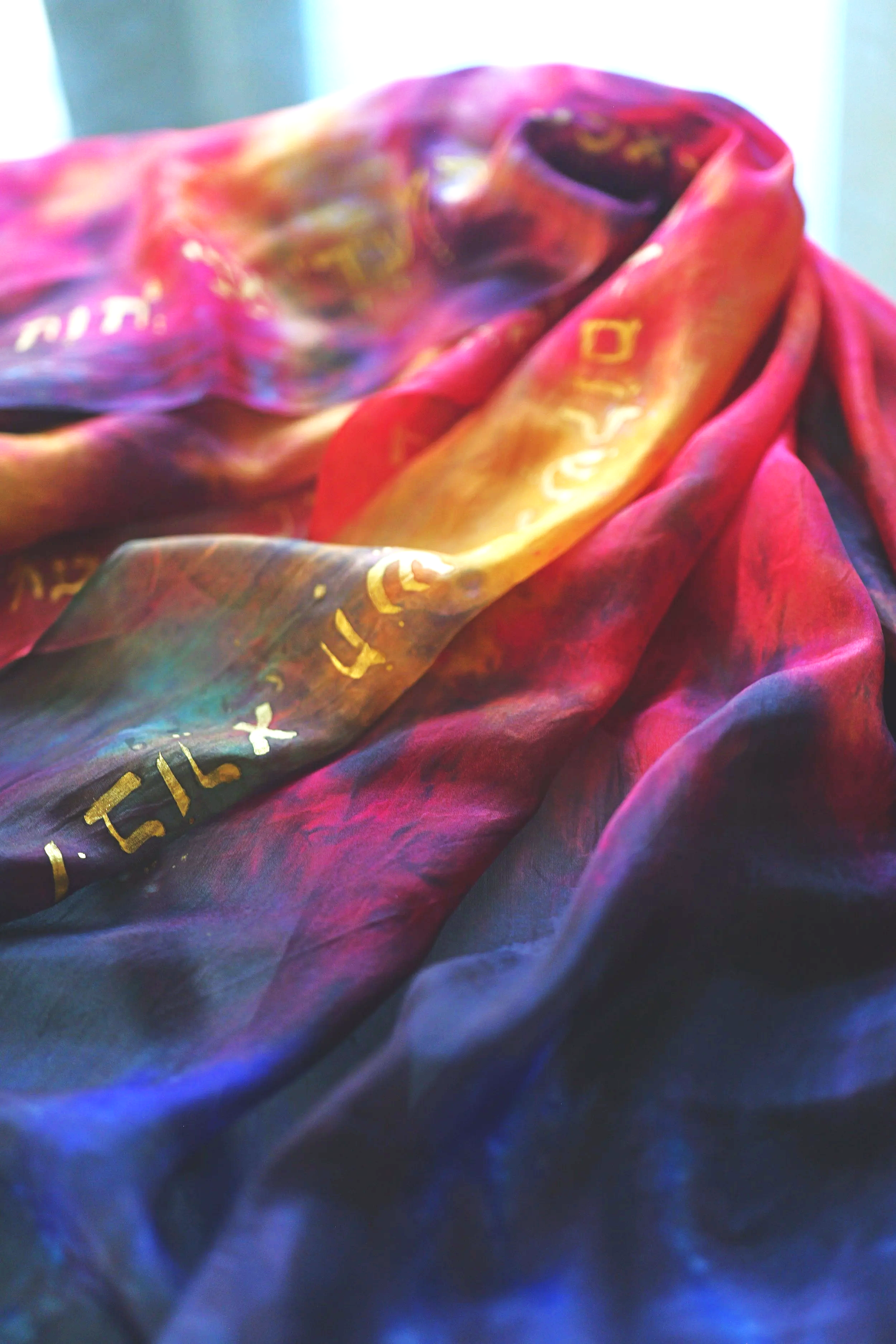 Prophetic silk worship veil, fire veil, prophetically hand dyed, prophetically made veils, prophetically made flags. Hebrew. Veils with Hebrew, Prayer mantle, prayer shawl, prophetically made mantle, prophetic mantle, prophetic veil, prophetic shawl,
