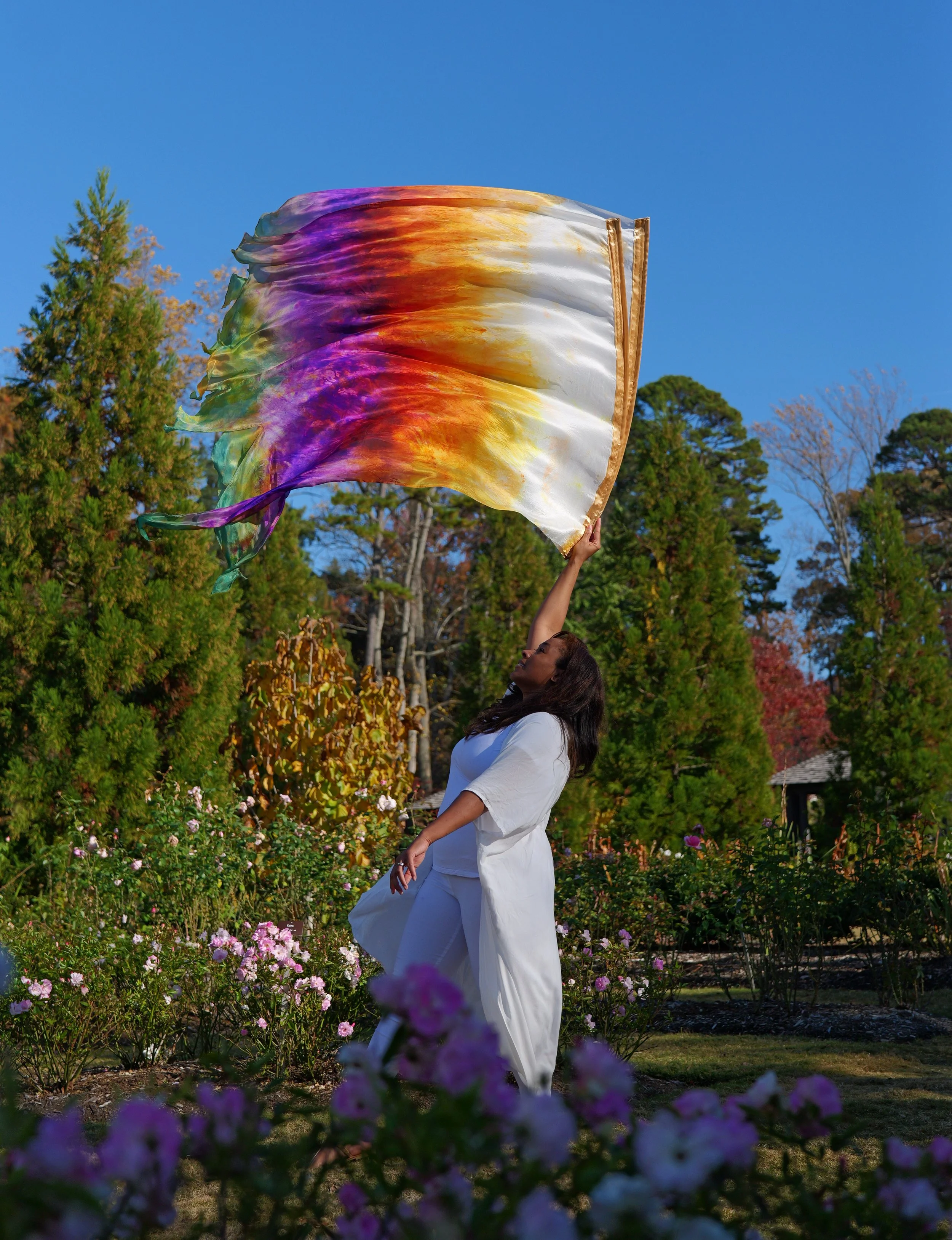 prophetic worship flag, silk worship flag, hand dyed worship flag, angel wing flag, glory flag