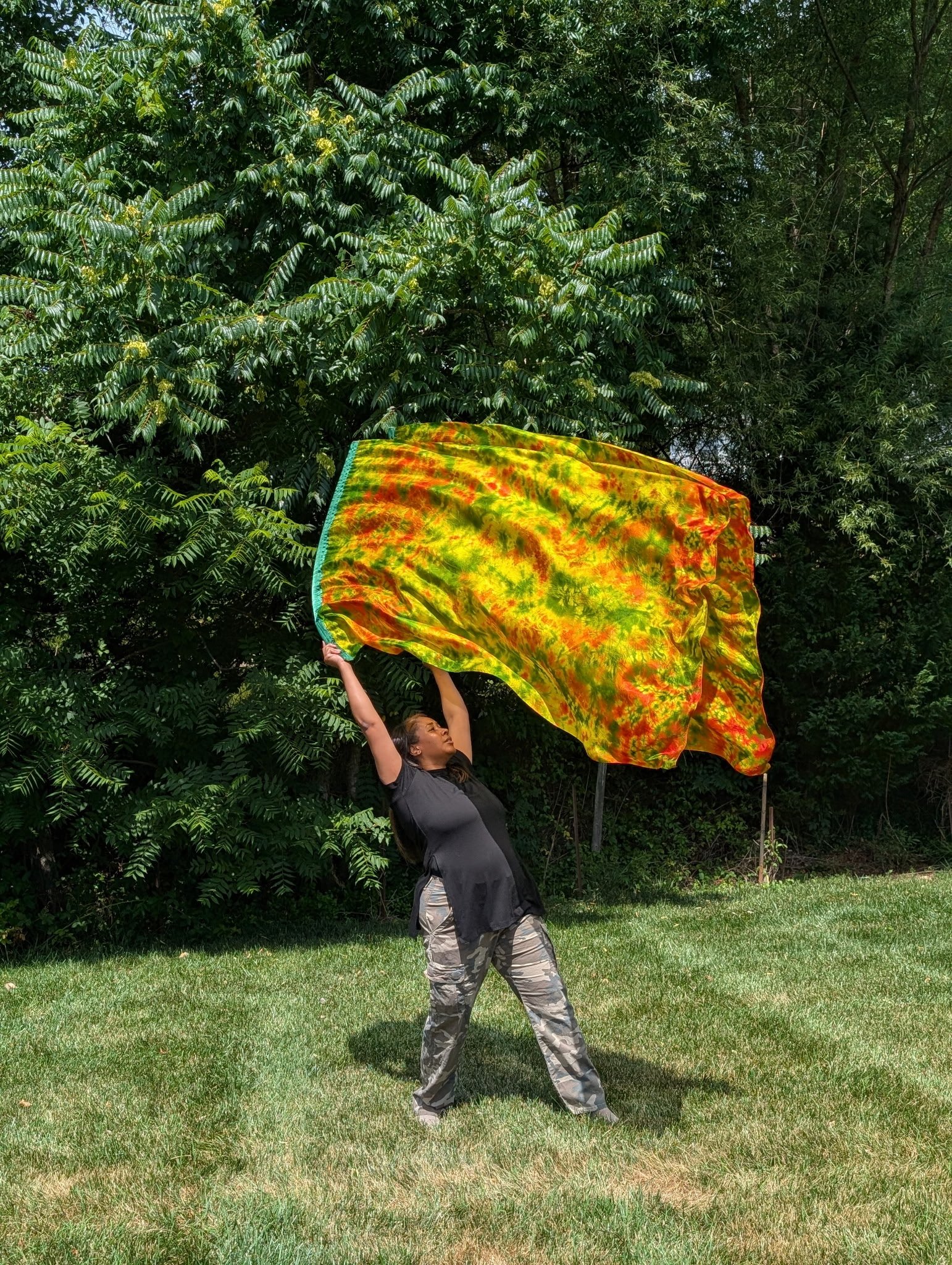 Prophetically hand dyed silk worship flag