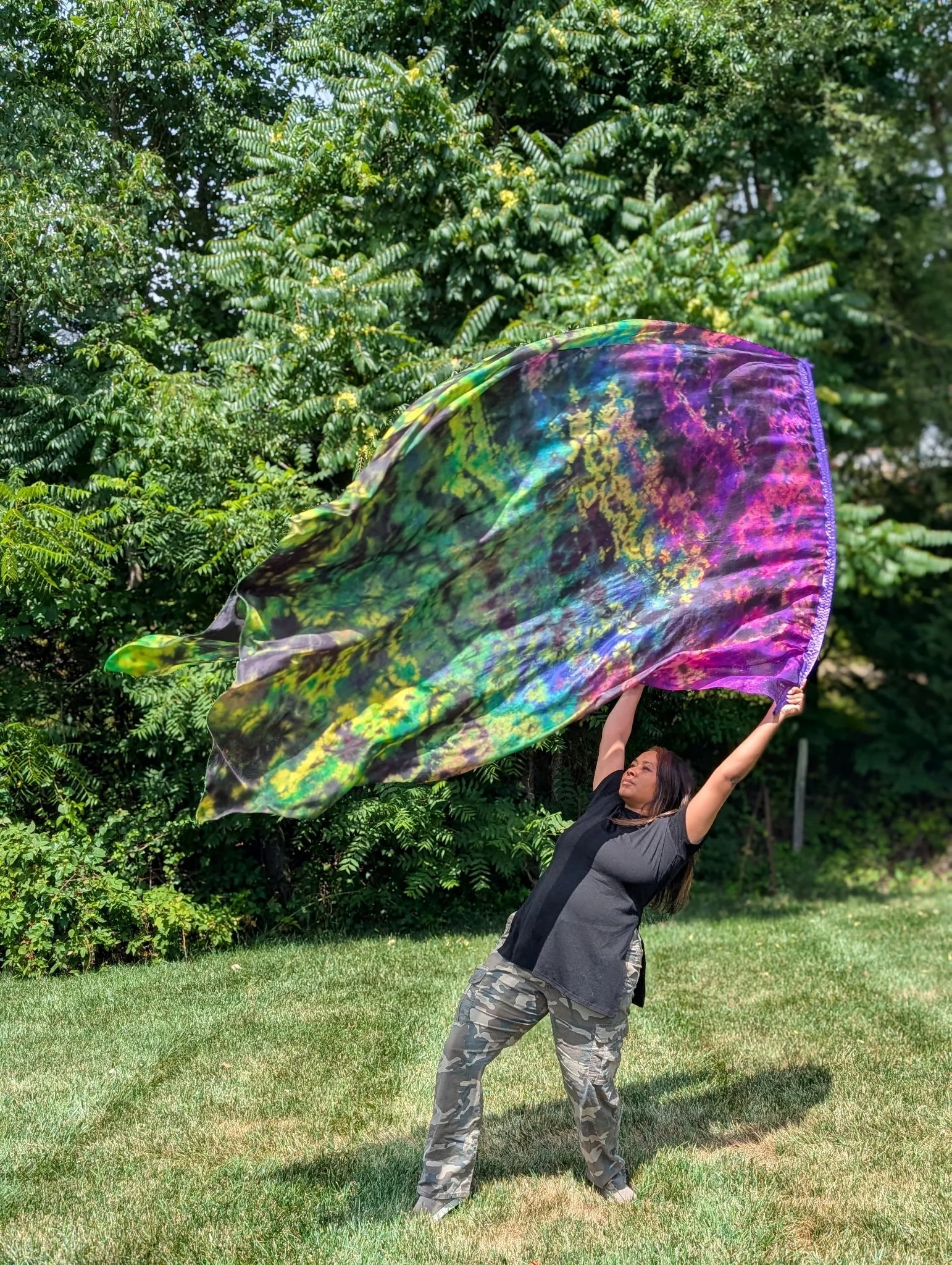 Prophetically hand dyed silk worship flag