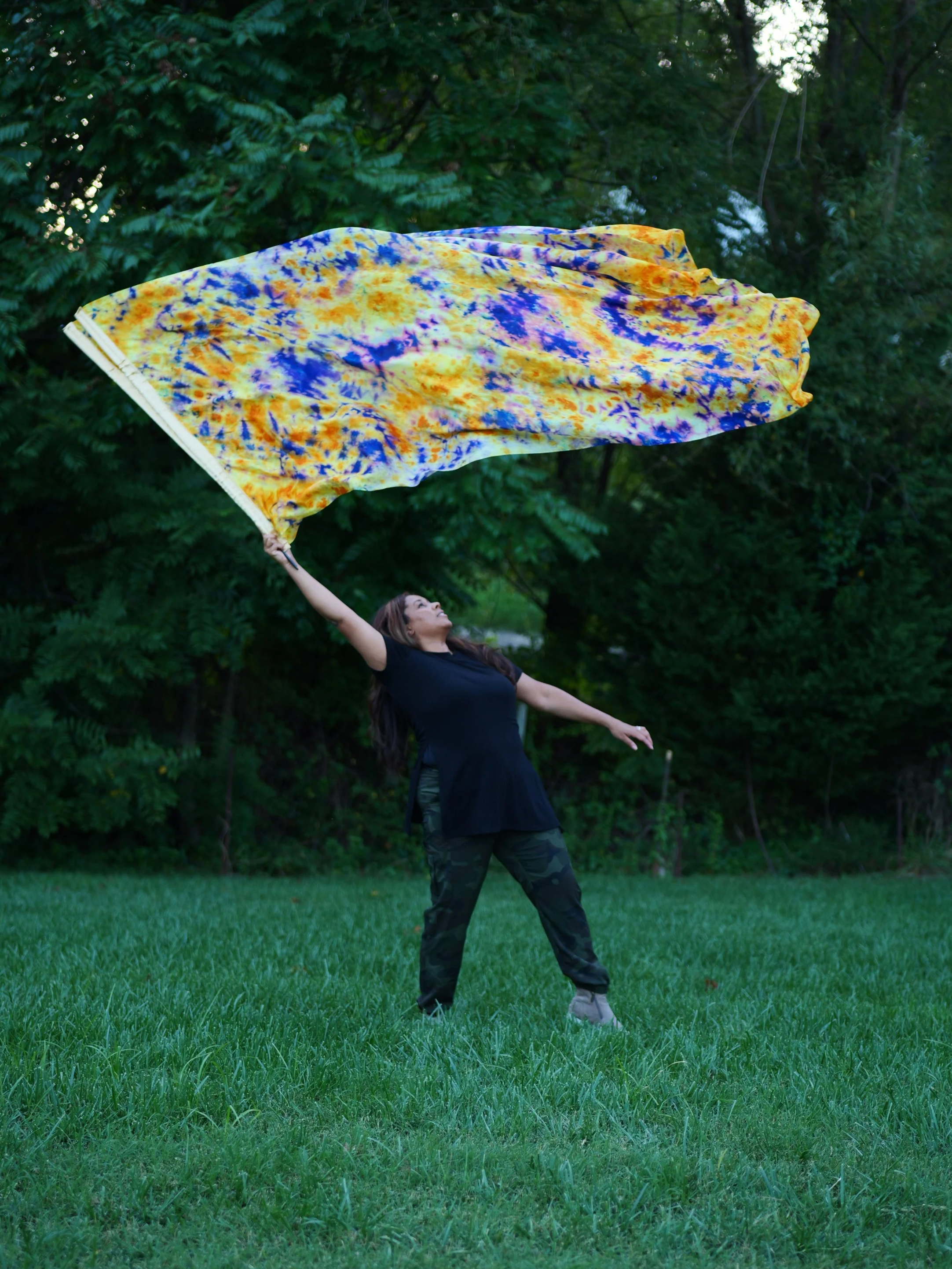 Prophetically hand dyed silk worship flag