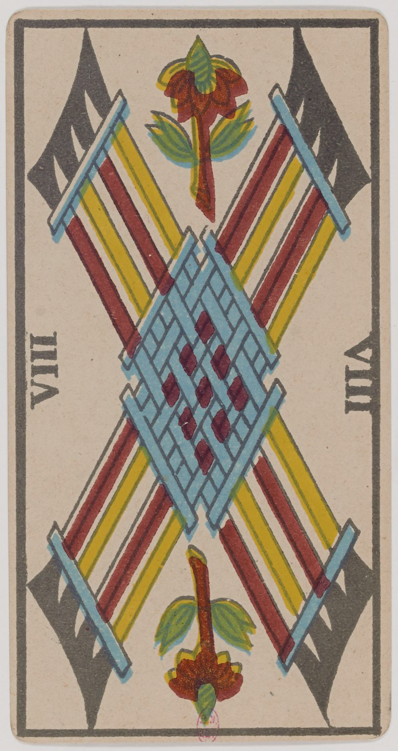 The seven of swords tarot card showing a person sneaking away with swords, symbolizing deception, betrayal, or strategy.