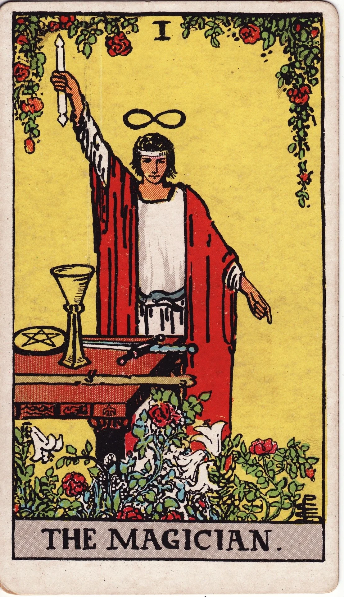 The Magician tarot card in upright position, symbolizing skill and manifestation