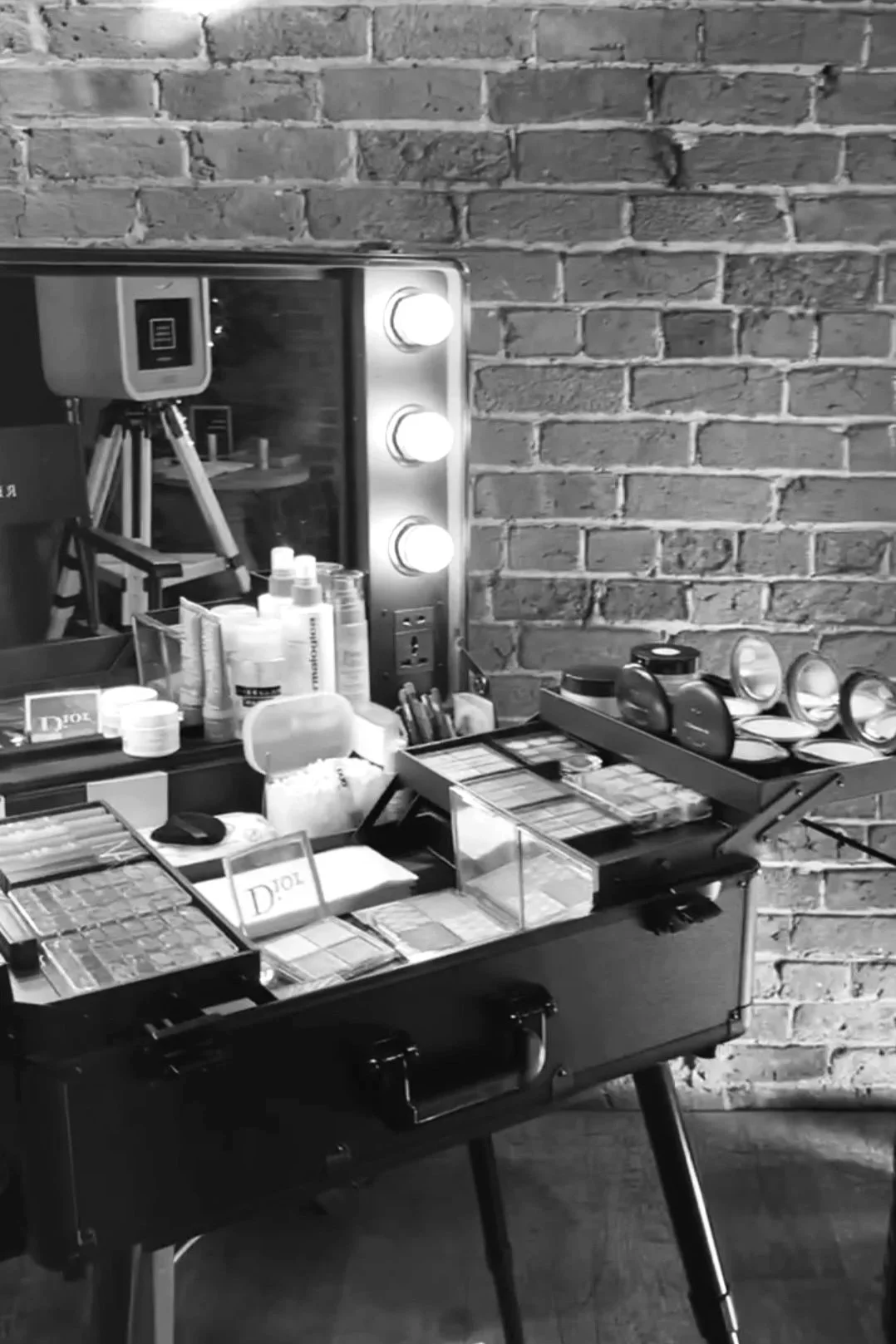 Luxury bridal makeup touch up bar set up at a shustoke barn rustic wedding venue in the west midlands, unique evening wedding reception idea
