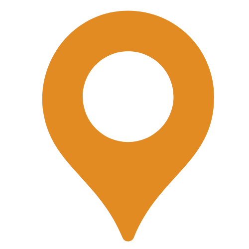 A large, orange map location pin icon.