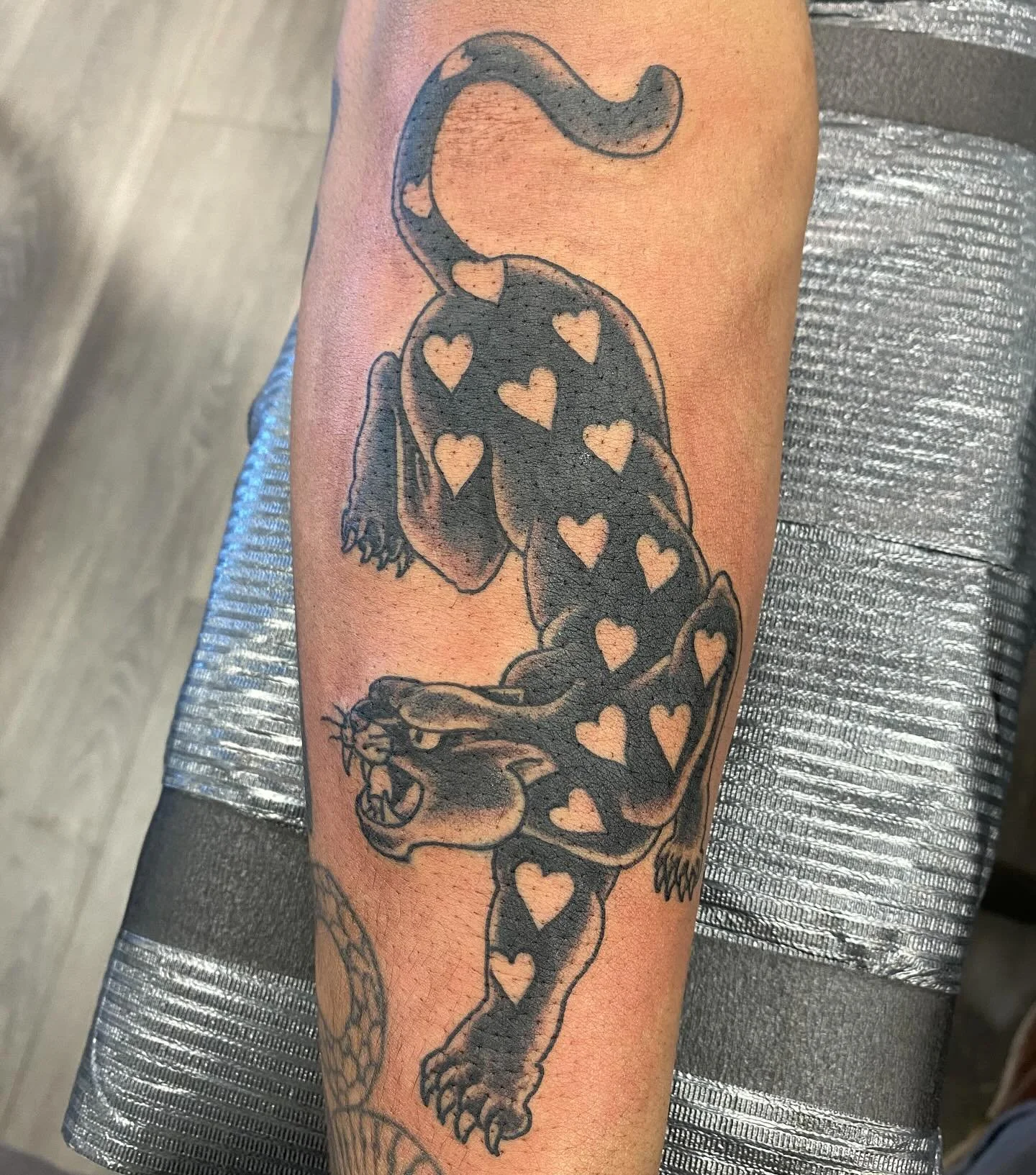 Cute little heart panther!  Classic twist always available.

#mntattooartist #panthertattoo #blackcattattoo #duluthtattooartist #duluthmn #traditionaltattoos #walkintattoos #walkintattoosduluth