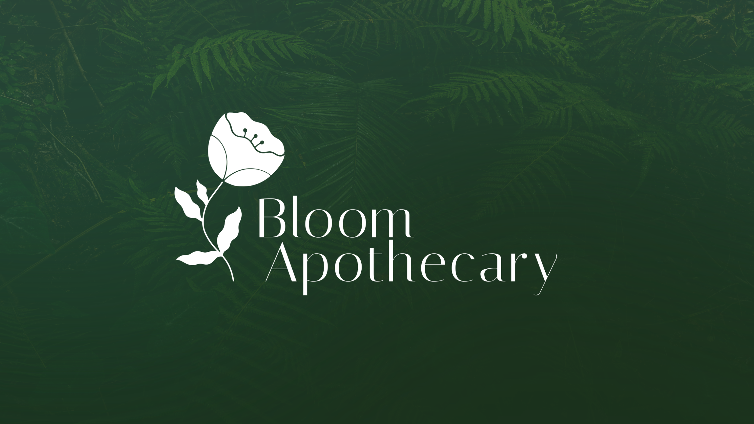 Logo for Bloom Apothecary featuring a stylized flower and text on a green leafy background.