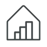 House with bar chart icon representing investors acquiring in new markets