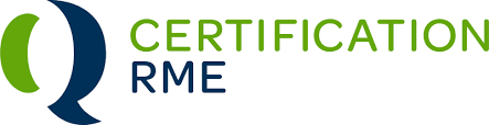 Logo certification RME avec un symbole circulaire vert et bleu.