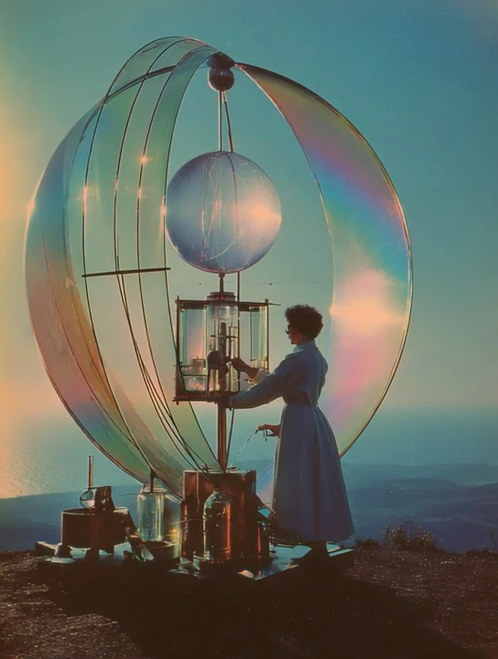 Contraptions for the gathering of colour potential. ✨🌈🧊⏳📡

#aiart #surreal #art #science #scifi #retrofuturist