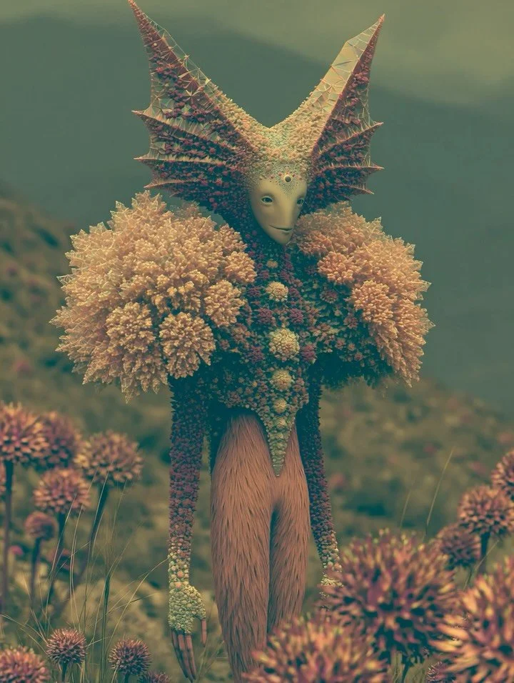 Bolgliks of the planet Chiexy, appearing as seperate humanoid entities for the camera but usually grow as a collective coral-like structure all over their world.🪸

#aiart #fractals #fantasyart #surrealart #digitalart
