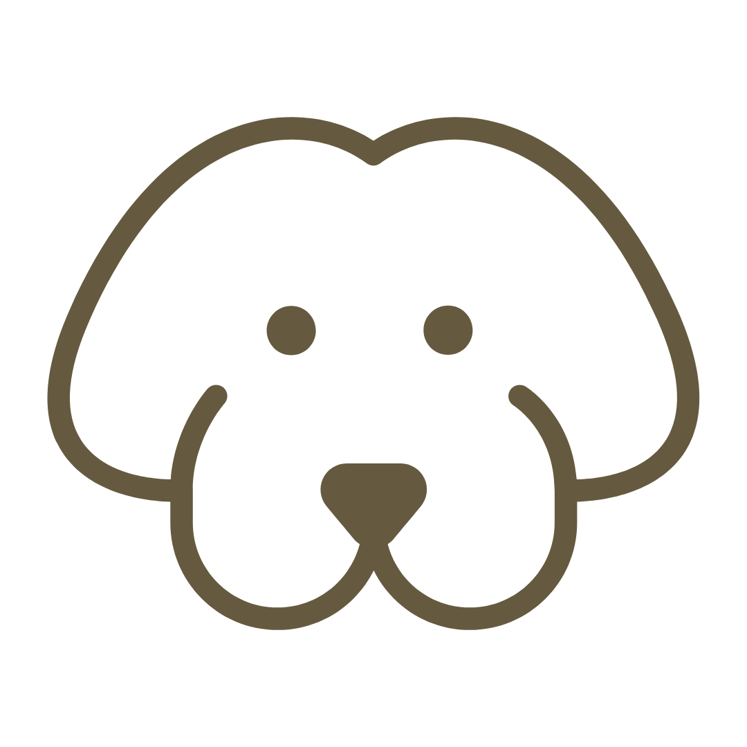 Outline drawing of a dog's face with floppy ears and simple features.