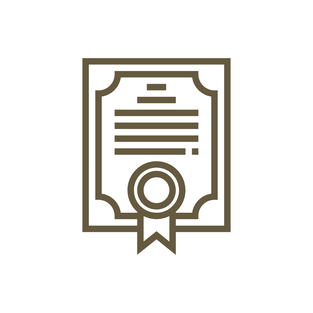 Outline of a certificate or award with a ribbon at the bottom.