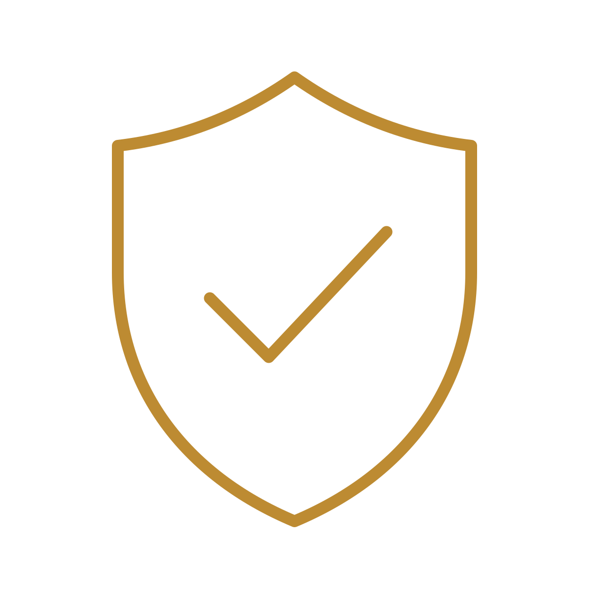 Gold shield with a checkmark in the center, symbolizing protection or security.