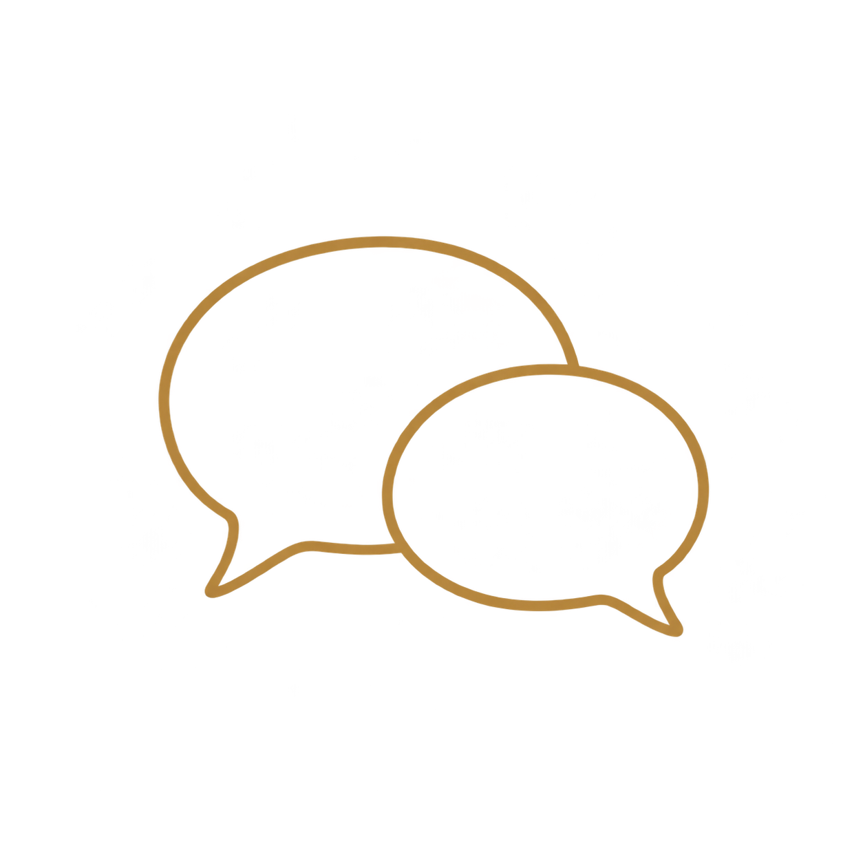Two speech bubbles outlined in gold, overlapping, on a black background.