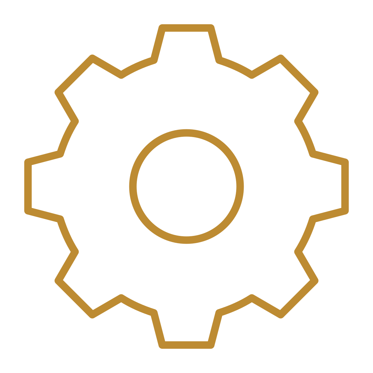 Gold gear icon on a black background.