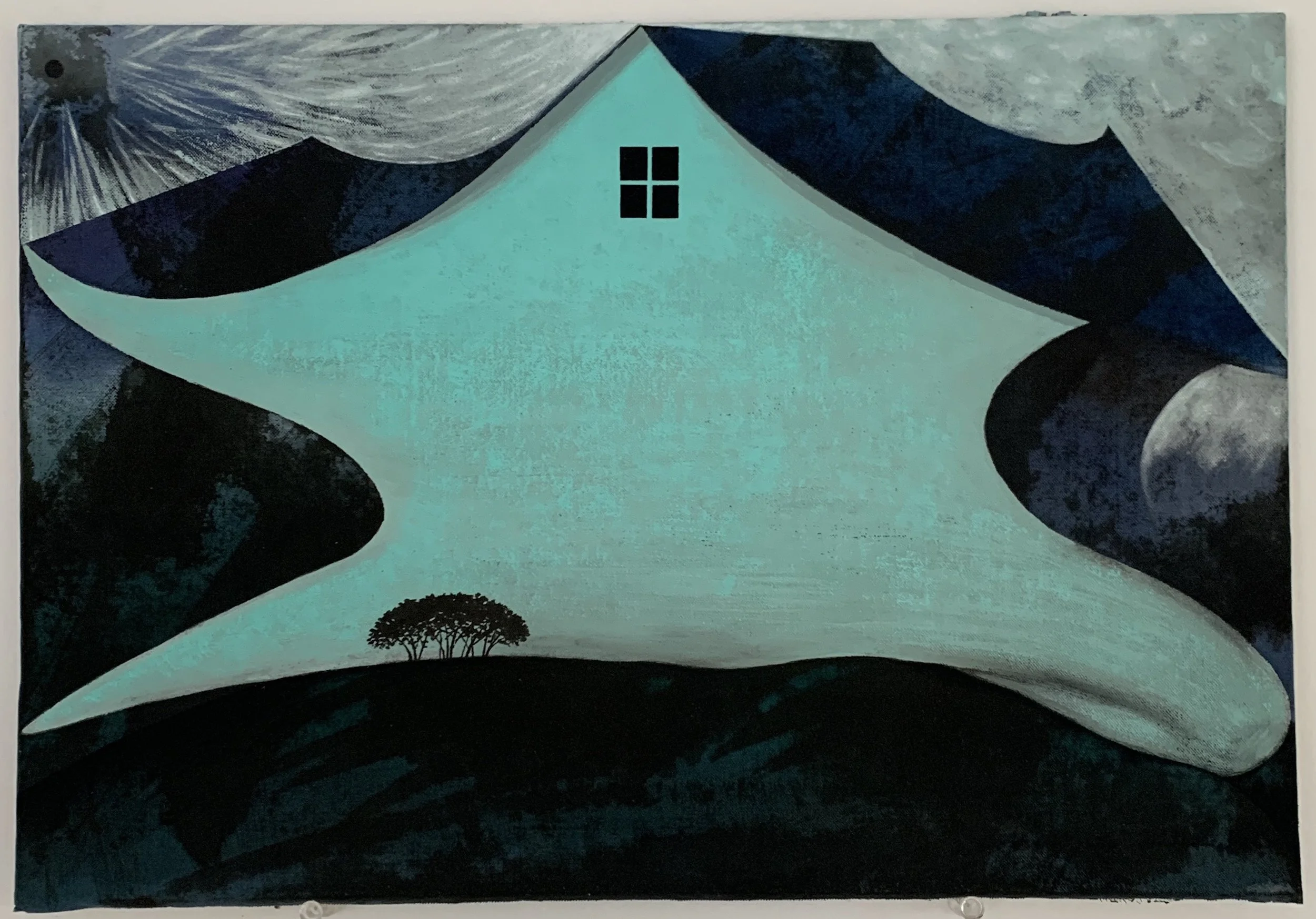 Star House, 2023, gouache and acrylic on book cover, 9 7/8 x 14 1⁄2 inches.
