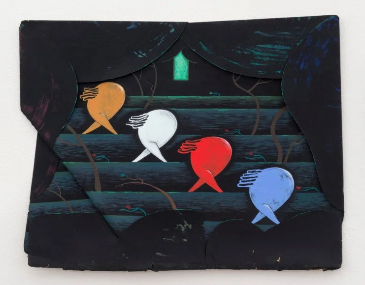 Scene From a Play, 2016, acrylic on found paper, 9.5 x 12.25 inches