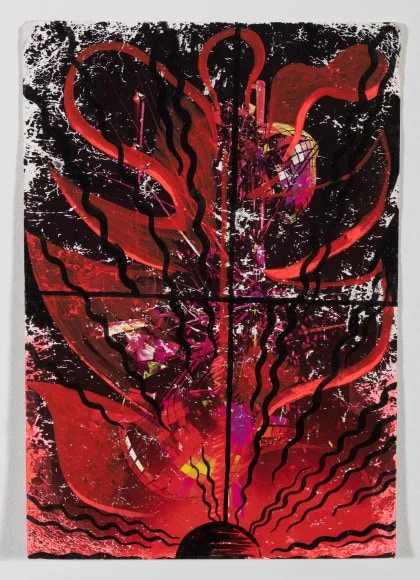 Window Maker (red), 2018, acrylic on found paper, 8.25 x 5.75 inches