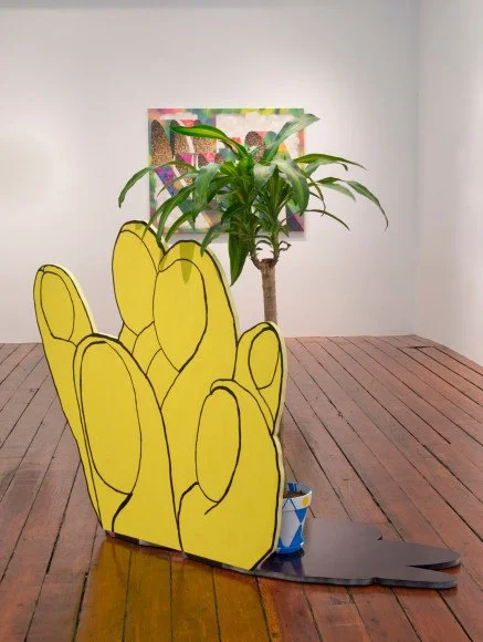 Island #1, 2013, MDF, spray paint, acrylic paint, oil paint, painted terracotta pot and palm tree, 59.5 x 65x 24.5 inches