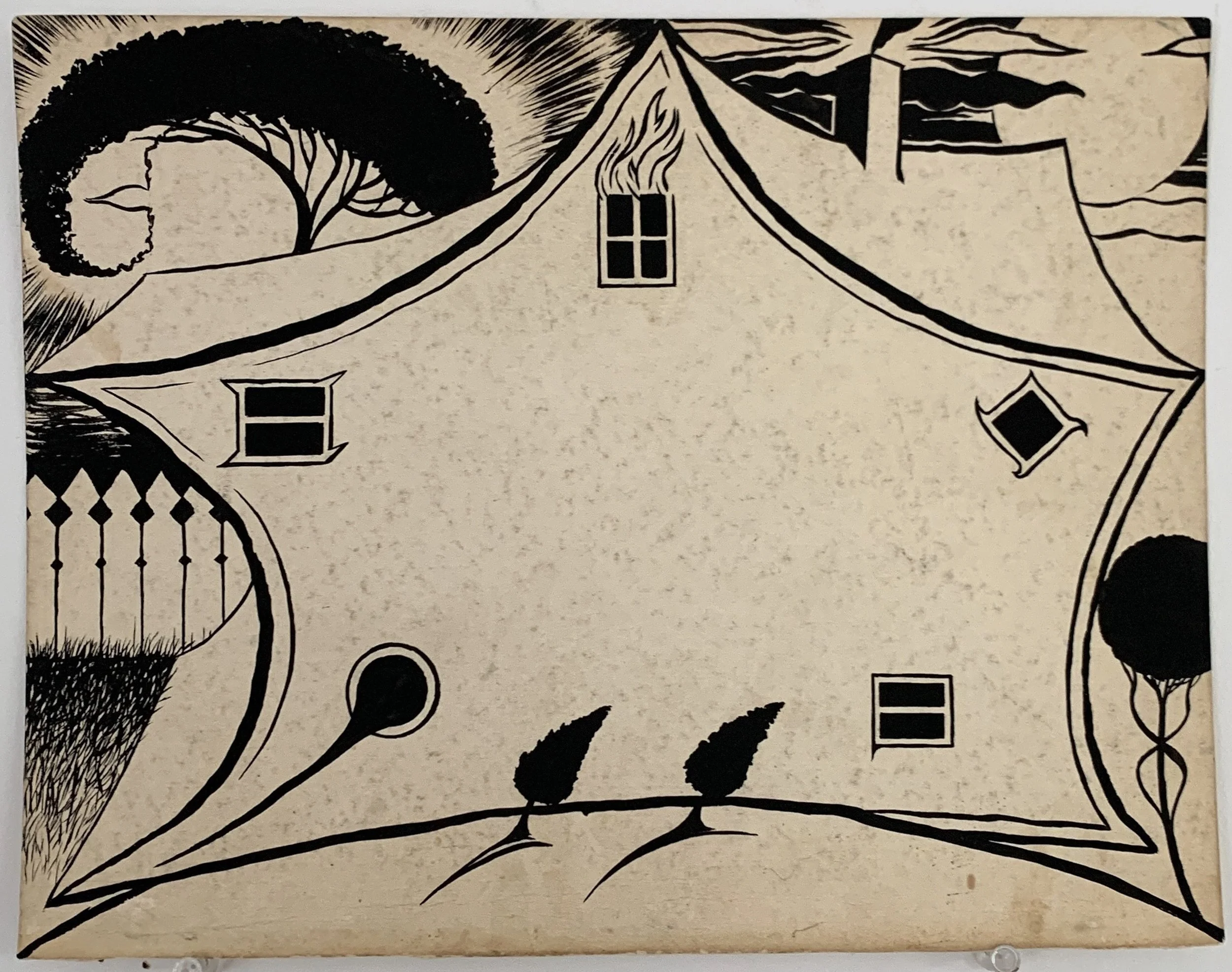 Roast Meat Hill, 2023, gouache and acrylic on book cover, 8 1⁄2 x 10 3⁄4 in.