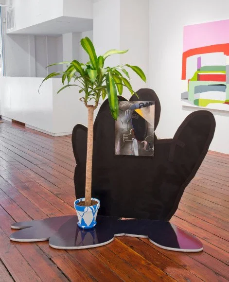 Island #1, alternate view, 2013, MDF, spray paint, acrylic paint, oil paint, painted terracotta pot and palm tree, 59.5 x 65x 24.5 inches