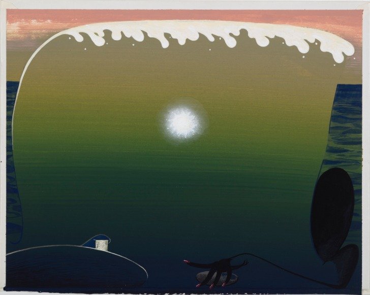 Glimpse 2 (with demon), 2018, acrylic on book cover, 5.375 x 6.25 inches