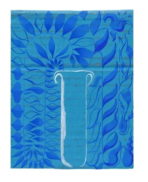 Blue Vase, 2020, gouache on cardboard, 5.75 x 7.75 in