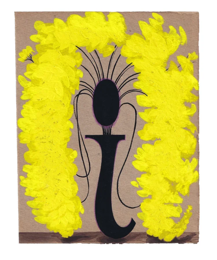 Forsythia Vase, 2019, gouache and acrylic on cardboard, 7.80 x 6.25 in