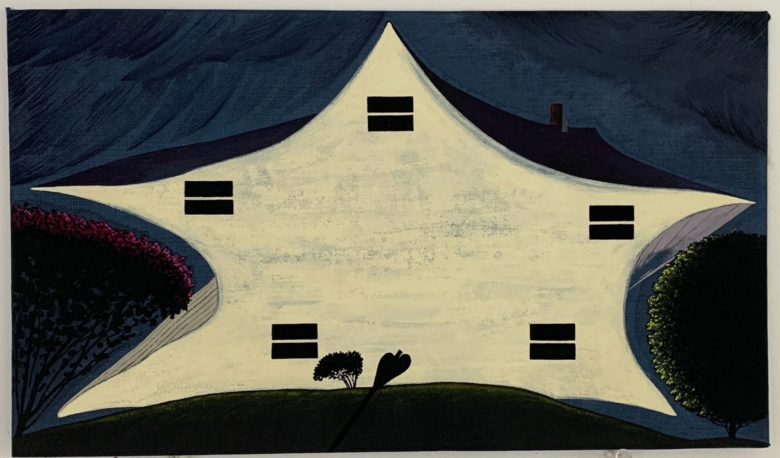 Star House, 2023, gouache and acrylic on book cover, 7 1/8 x 12 1⁄4 inches