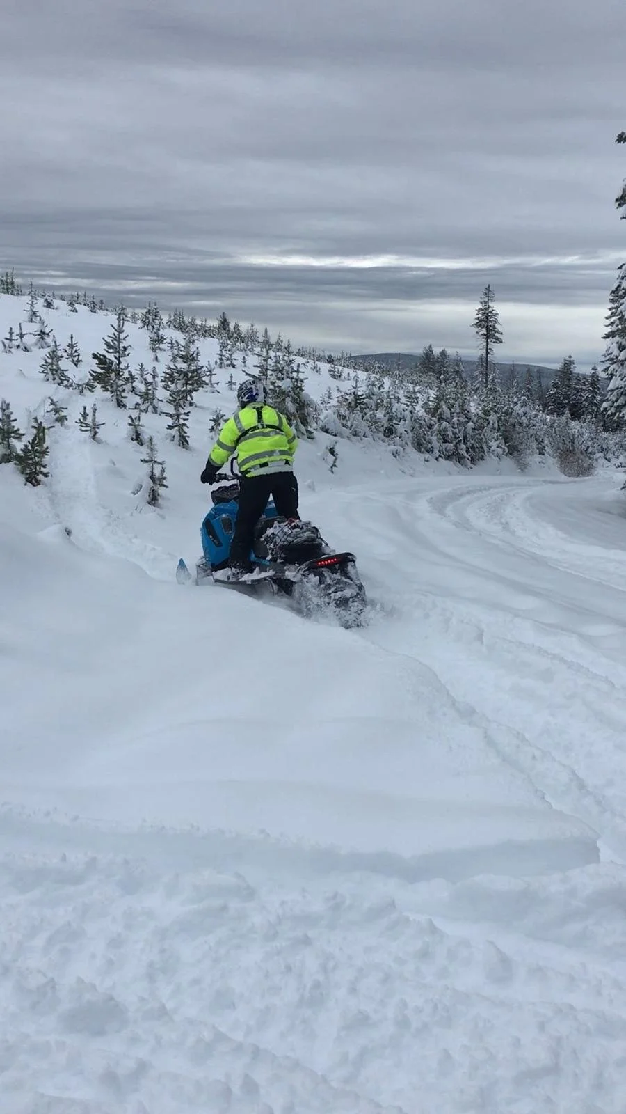 Snowmobiling in deep powder in Elk City, Idaho