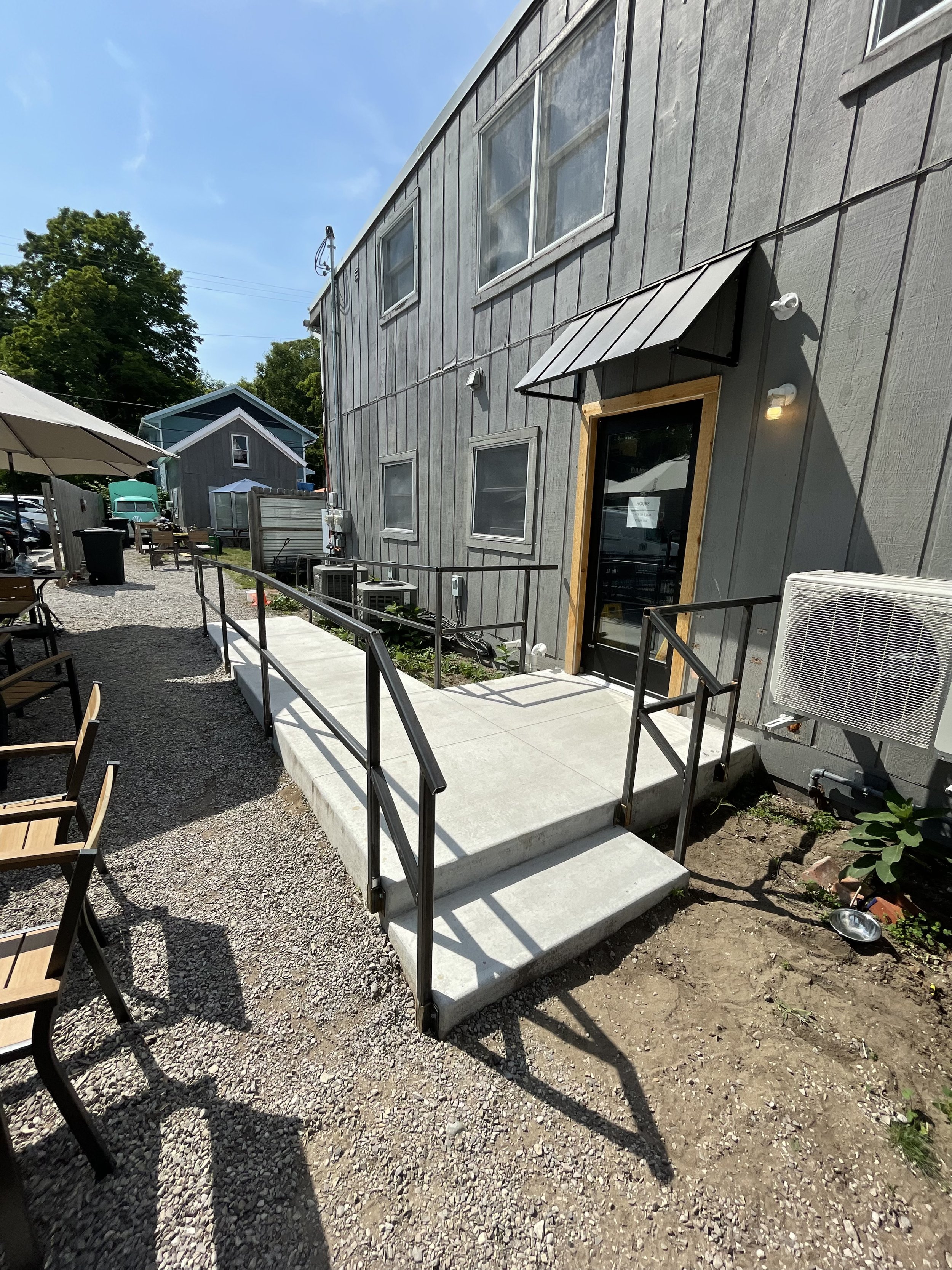 Custom handrail design and fabrication. High-quality welding for a local restaurant.