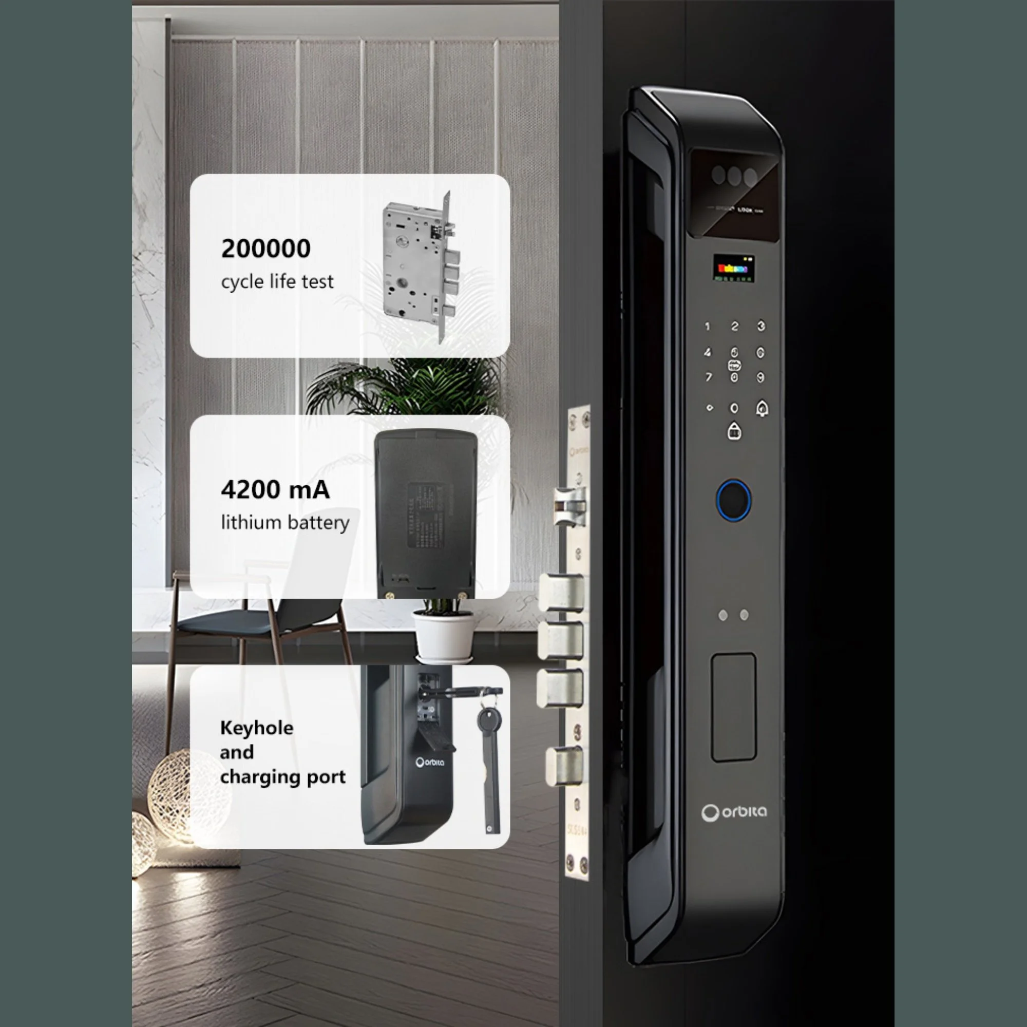 Cerradura electronica inteligente Residencial WiFi Orbita ECO-243