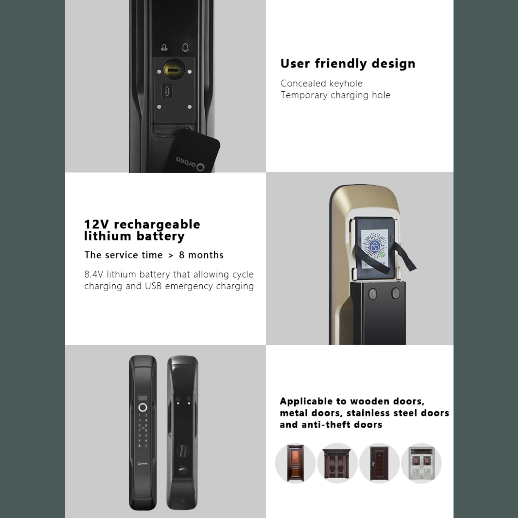 Cerradura Residencial Inteligene Electrónica Automática Tuya Wi-Fi Orbita P8030