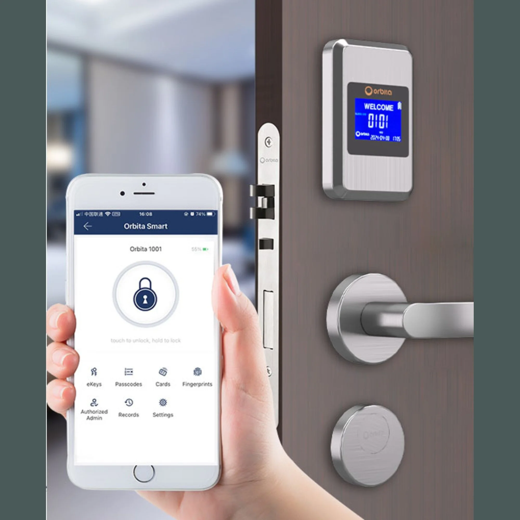 Cerradura Inteligente para Hotel ORBITA S4032G – Acero Inoxidable 304 con Pantalla LCD