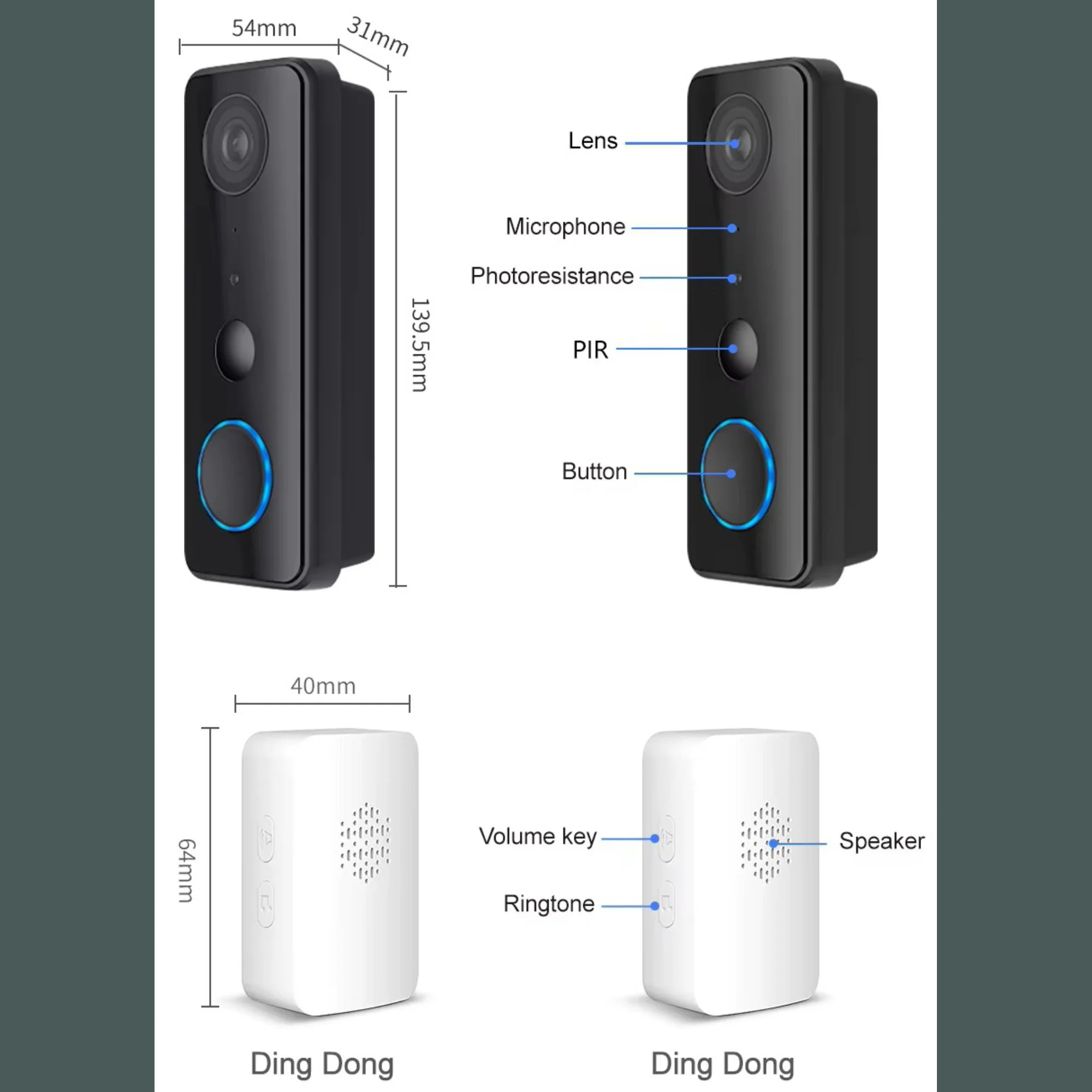 Timbre Inteligente con Video Tuya 1080P – WiFi y Visión Nocturna