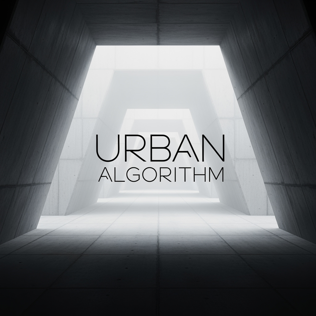 Modern architectural structure with concrete walls creating a tunnel-like passage. The text "Urban Algorithm" is centered in the image.