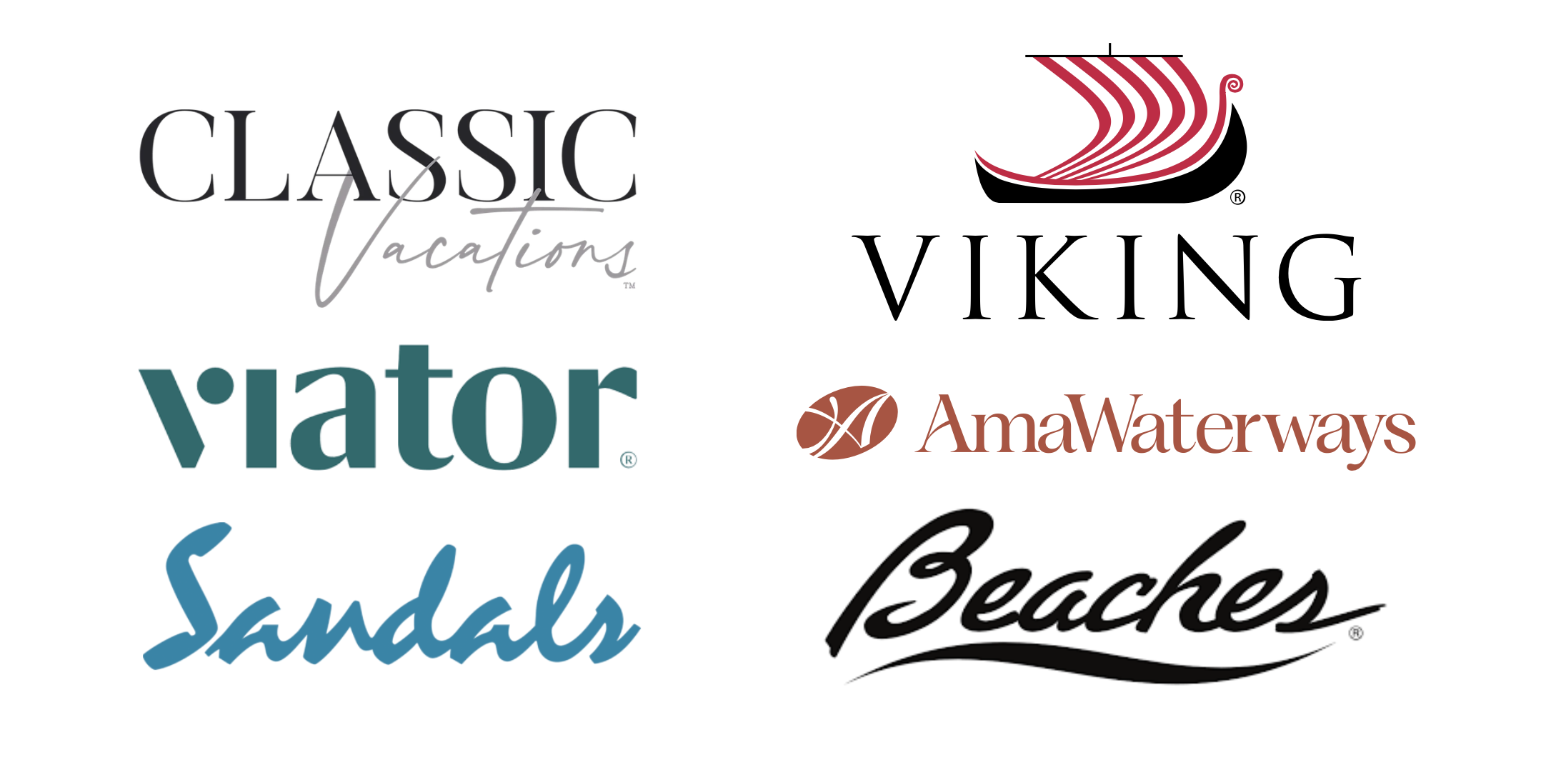Viking River Cruises, Classic Vacations, Viator, AmaWaterways, Sandals Resorts, Beaches Resort