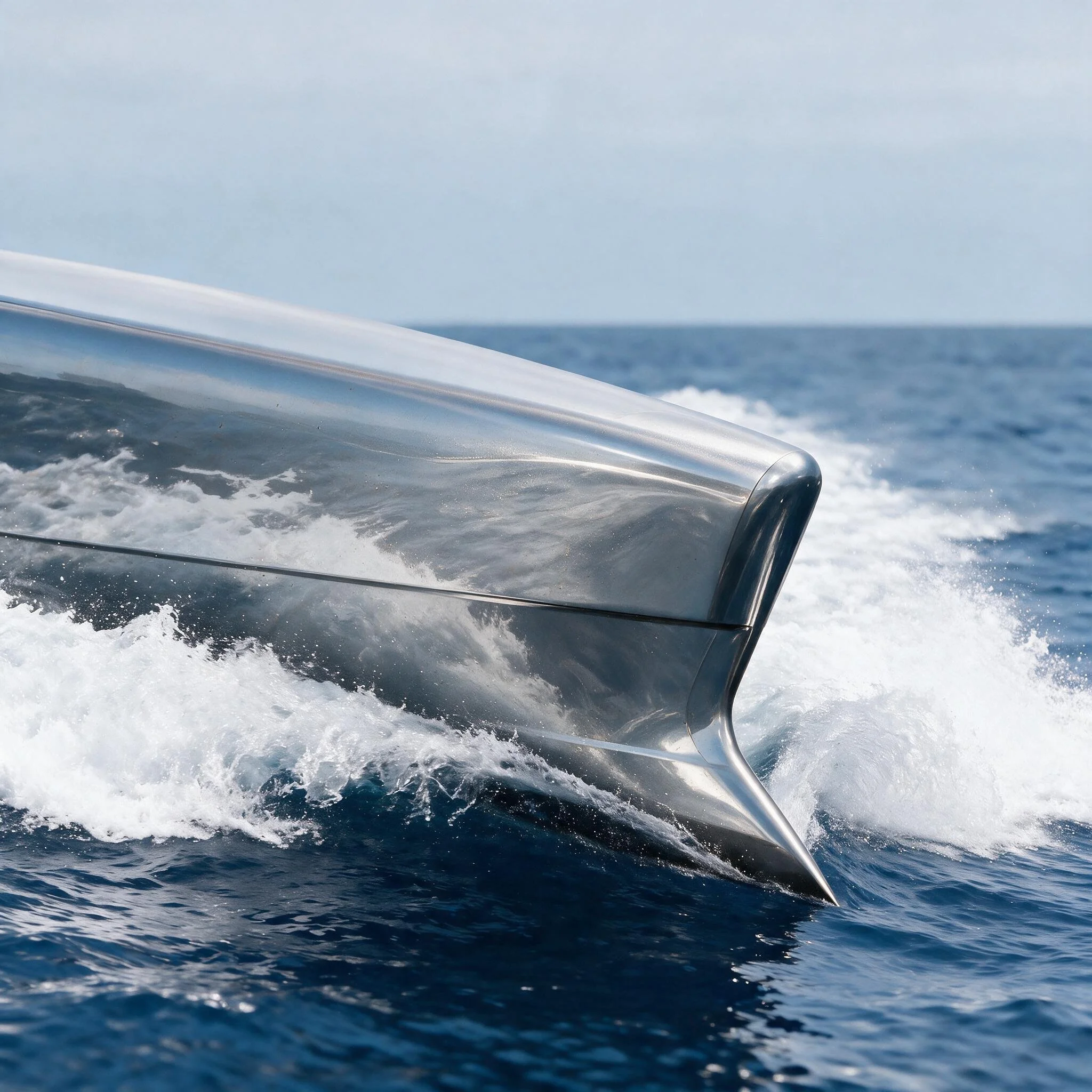 A close up of a demi-hull wavepiercer by new zealand yachts